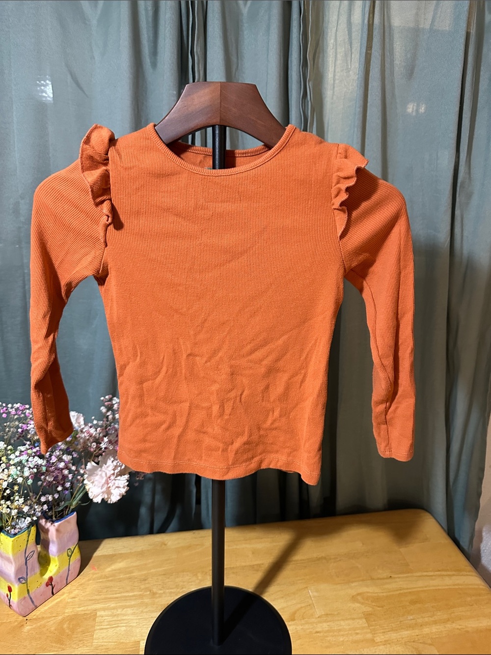 Garanimals Girls Rust Orange Ruffle-Shoulder Long Sleeve Top